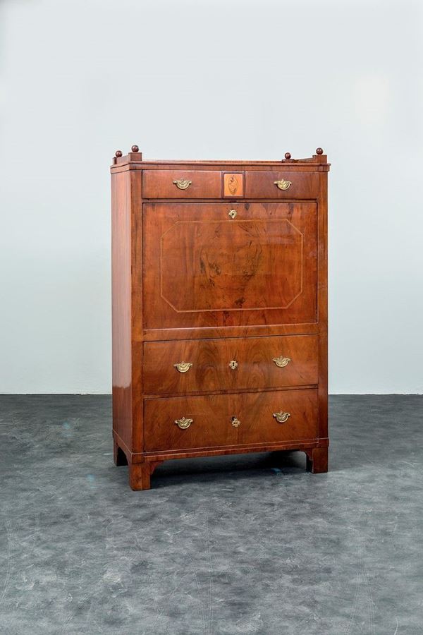 Secretaire lastronato in mogan