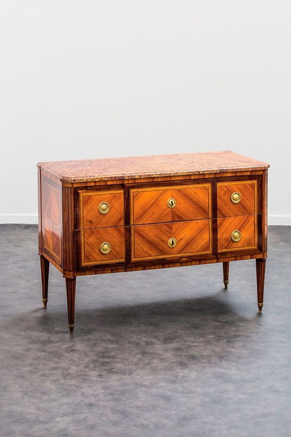 Com&#242; a due cassetti impiallacc  - Auction Antiquariato - Incanto Casa d'Aste e Galleria