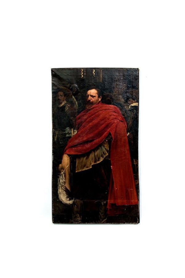 Romolo Bernardi - Uomo con mantello rosso
Olio 