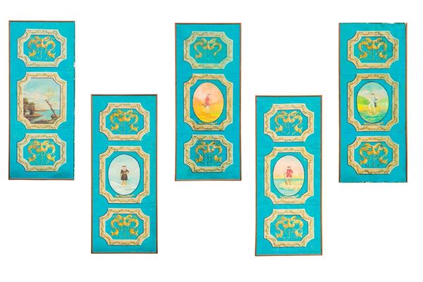 Cinque pannelli dipinti su car  - Asta Antiquariato - Incanto Casa d'Aste e Galleria