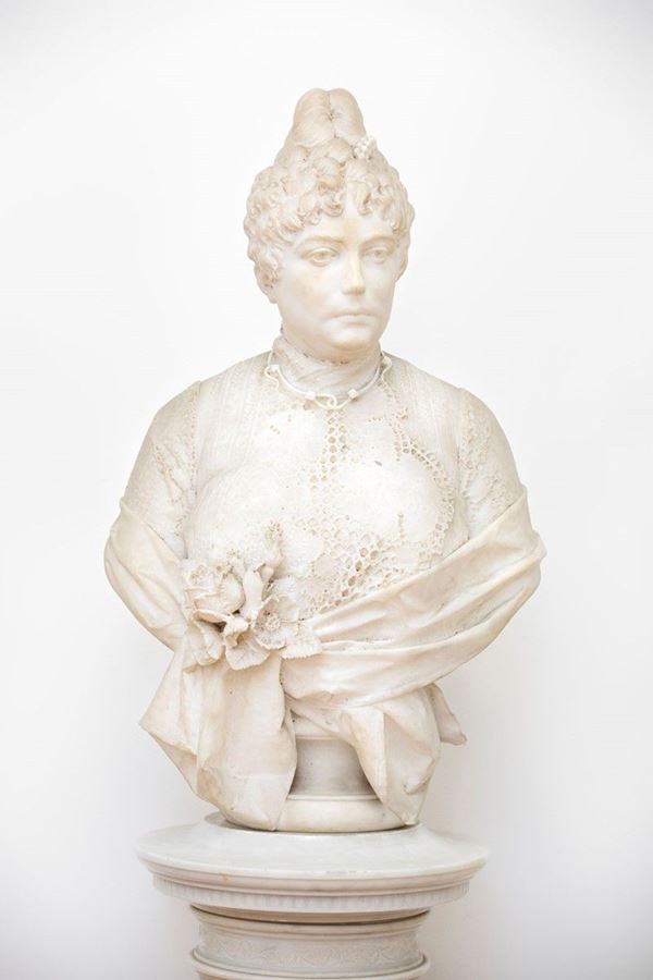 Giovanni Battista Villa : Busto di donna in marmo bianco  - Asta Antiquariato - Incanto Casa d'Aste e Galleria