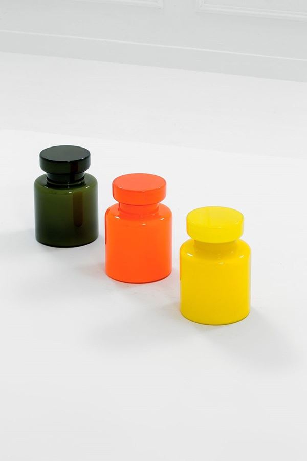 Luciano Vistosi : Tre bottiglie
Vetro colorato   - Asta Design - Incanto Casa d'Aste e Galleria