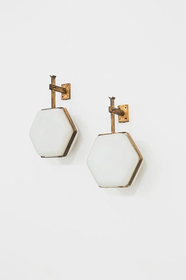 Gio Ponti (attr.) - Due lampade da parete
Ottone,