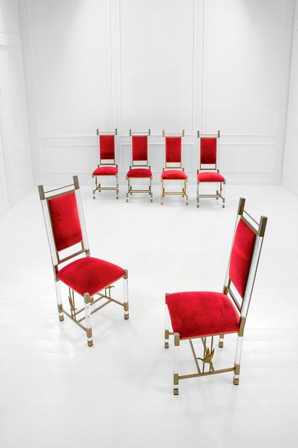 Antonio Pavia : Sei sedie
Plexiglass, ottone,  - Asta Design - Incanto Casa d'Aste e Galleria