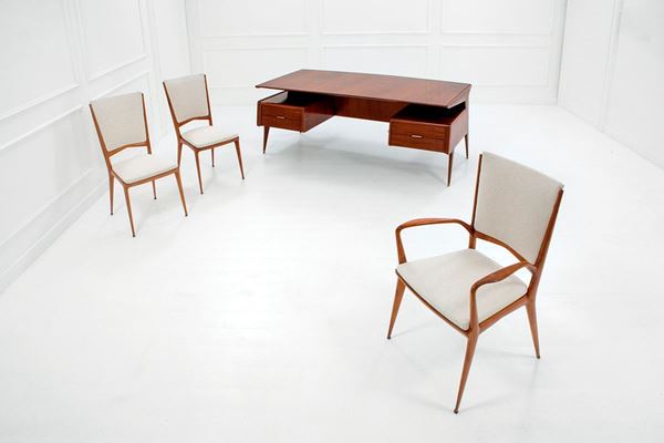 Guglielmo Ulrich : Scrivania da centro e tre sedi  - Auction Design - Incanto Casa d'Aste e Galleria