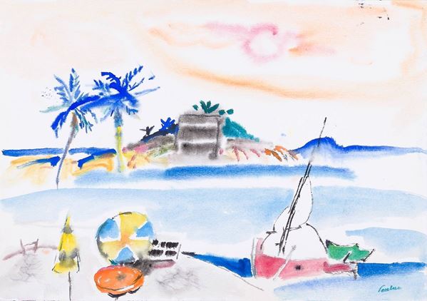Enrico Paulucci : Marina
Acquerello su carta, f  - Asta Antiquariato - Asta da fallimento - Incanto Casa d'Aste e Galleria