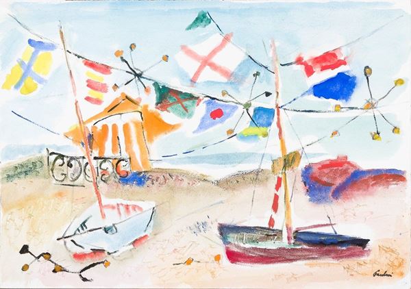 Enrico Paulucci : Marina
Acquerello su carta, f  - Asta Antiquariato - Asta da fallimento - Incanto Casa d'Aste e Galleria