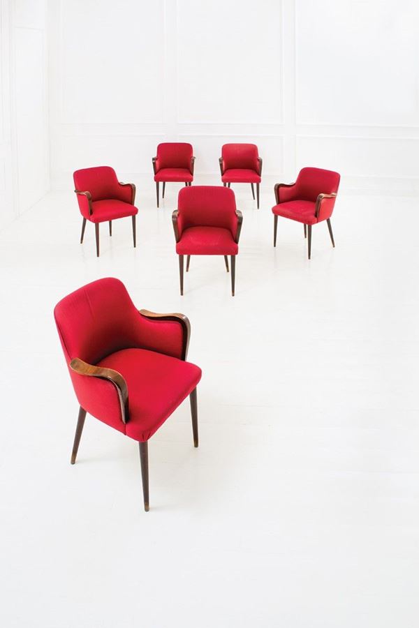 Osvaldo Borsani : Sei poltroncine
Legno di noce  - Asta The Beat of Design - Incanto Casa d'Aste e Galleria