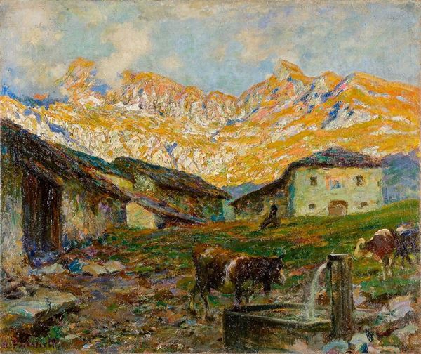 Alberto Falchetti - Mucche alla fontana
Olio su t