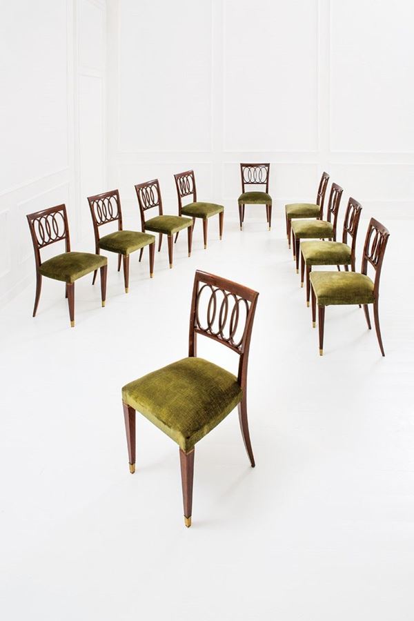 Paolo Buffa : Dieci sedie
Legno di mogano,   - Auction The Beat of Design - Incanto Casa d'Aste e Galleria
