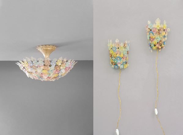 Flavio Poli : Plafoniera e due lampade da pa  - Auction The Beat of Design - Incanto Casa d'Aste e Galleria