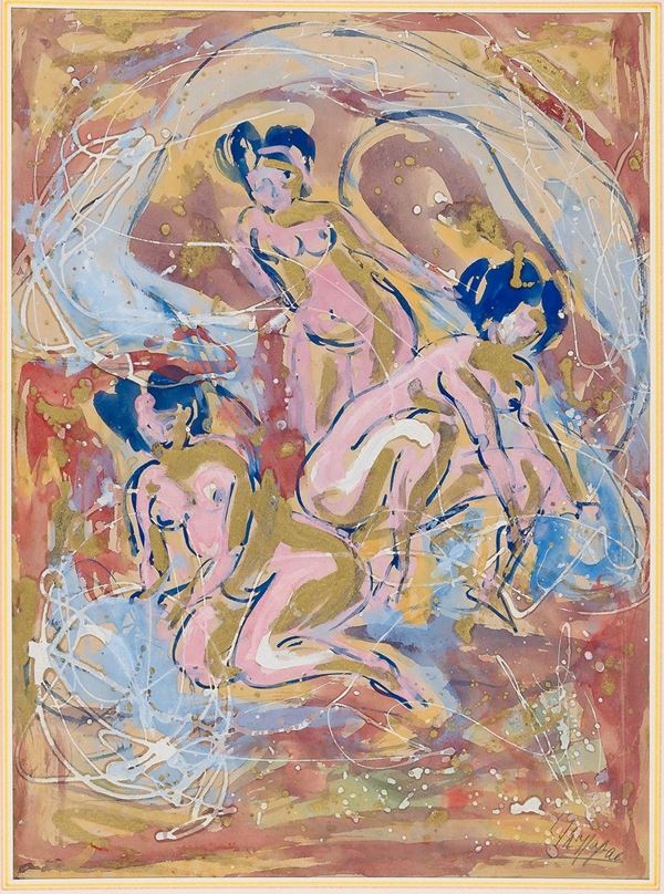 Luigi Spazzapan : Bagnanti
Tecnica mista, firma  - Asta Antiquariato - Asta da fallimento - Incanto Casa d'Aste e Galleria