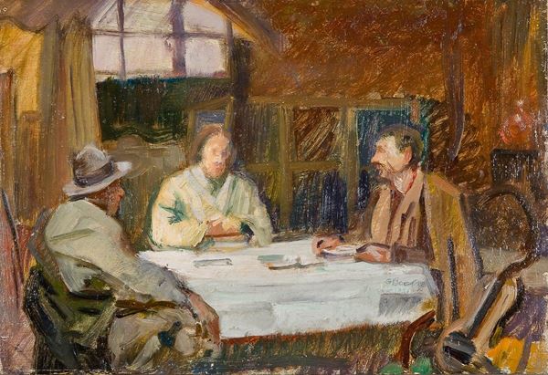 Giulio Boetto : Personaggi a tavola
Olio su t  - Asta Antiquariato - Asta da fallimento - Incanto Casa d'Aste e Galleria