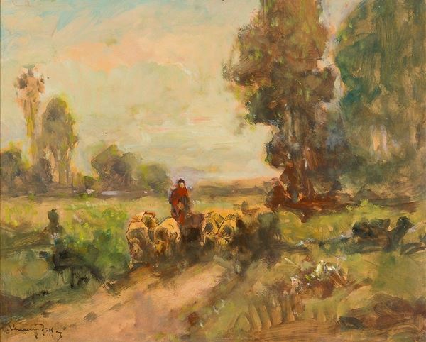 Venanzio Zolla : Paesaggio agreste
Olio su car  - Asta Antiquariato - Asta da fallimento - Incanto Casa d'Aste e Galleria