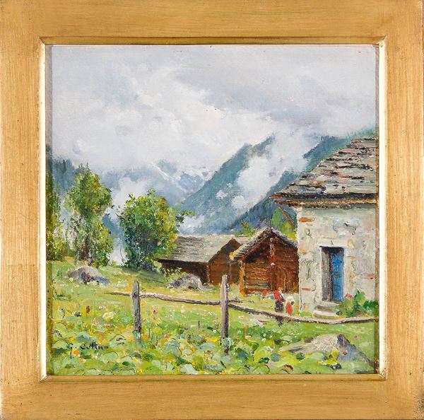 Giovanni Colmo : Paesaggio alpino
Olio su cart  - Asta Antiquariato - Asta da fallimento - Incanto Casa d'Aste e Galleria