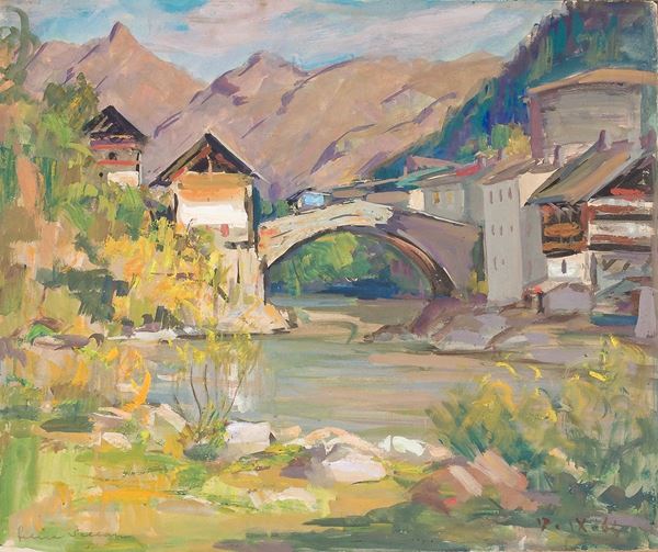 Felice Vellan - Paesaggio con ponte
Tempera s