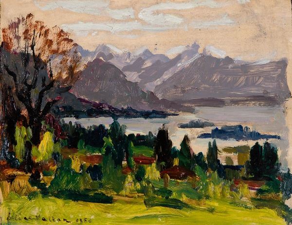 Felice Vellan : Dalle alture del Lago Maggiore  - Asta Antiquariato - Asta da fallimento - Incanto Casa d'Aste e Galleria