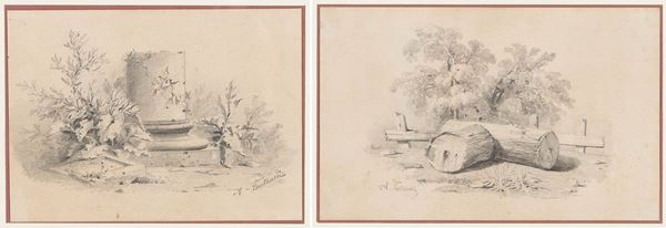 Antonio Fontanesi : Ruderi, Tronchi
Coppia di dis  - Asta Antiquariato - Asta da fallimento - Incanto Casa d'Aste e Galleria