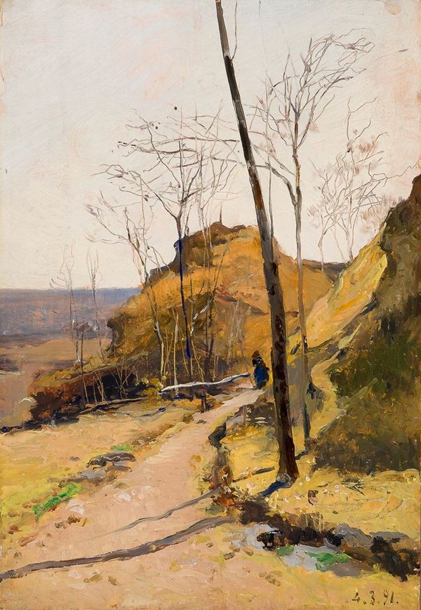 Lorenzo Delleani : Tardo inverno
Olio su tavolet  - Asta Antiquariato - Asta da fallimento - Incanto Casa d'Aste e Galleria
