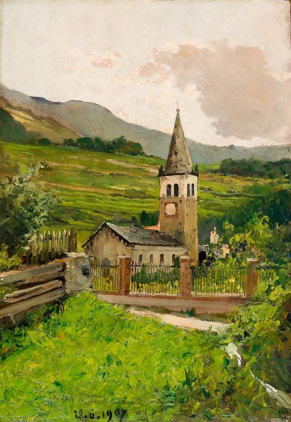 Lorenzo Delleani : La chiesa
Olio su tavoletta,   - Asta Antiquariato - Asta da fallimento - Incanto Casa d'Aste e Galleria
