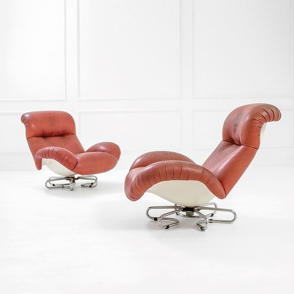 Bruno Gecchelin : Due poltrone girevoli mod. Bru  - Auction Design - Incanto Casa d'Aste e Galleria