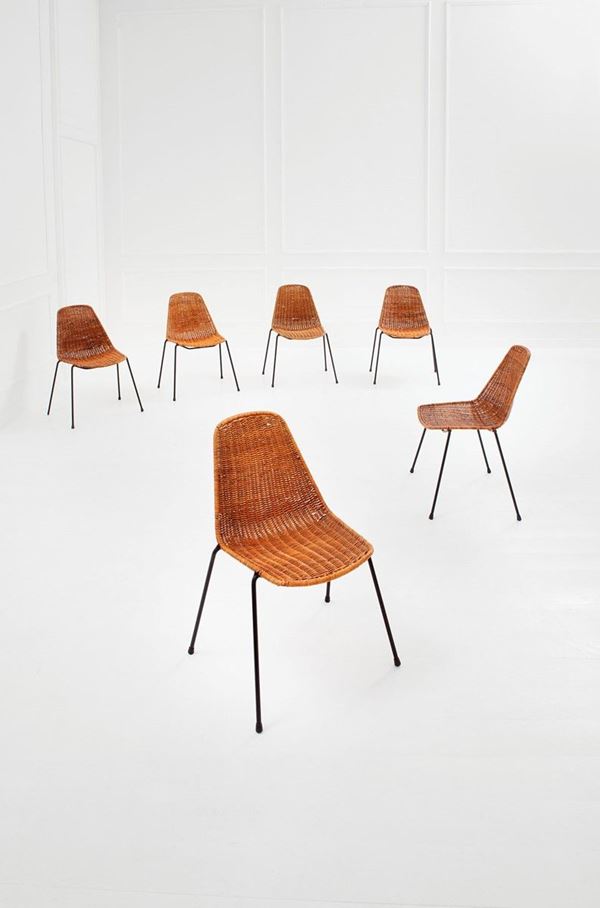 Gian Franco Legler : Sei sedie mod. Basket
Tondino  - Asta Design - Incanto Casa d'Aste e Galleria