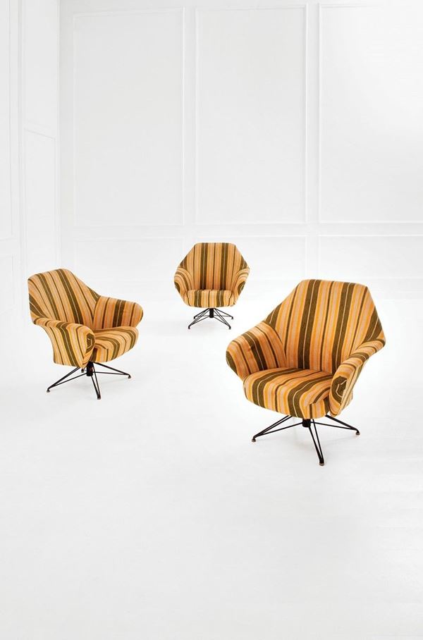 Osvaldo Borsani : Tre poltrone girevoli mod. P 3  - Asta Design - Incanto Casa d'Aste e Galleria