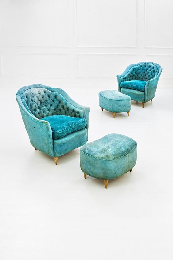 Due poltrone con poggiapiedi
  - Asta Design - Incanto Casa d'Aste e Galleria