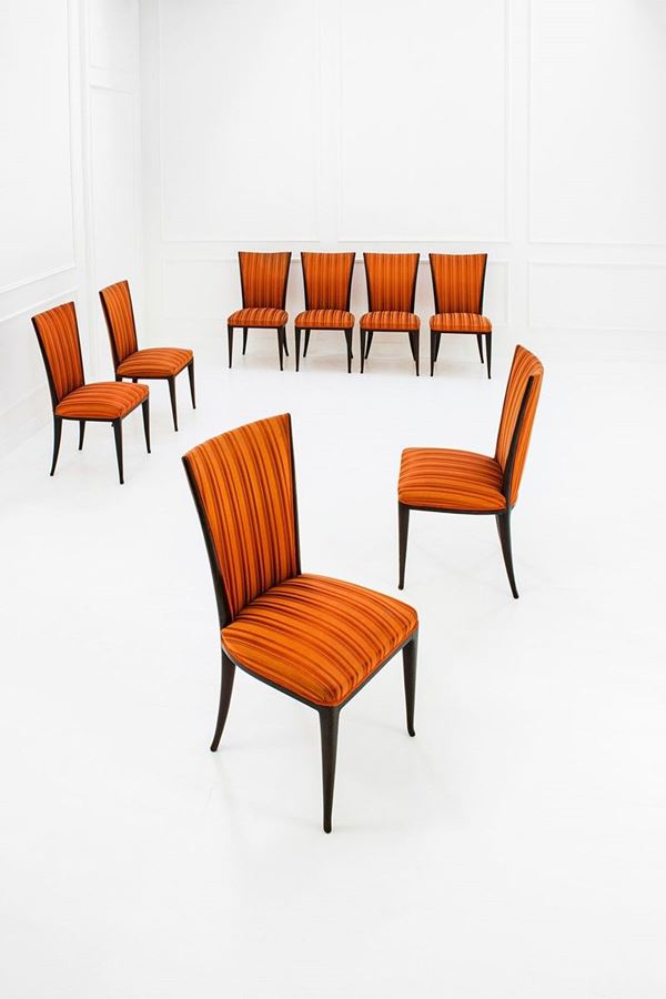 Osvaldo Borsani : Otto sedie
Legno di mogano, r  - Asta Design - Incanto Casa d'Aste e Galleria