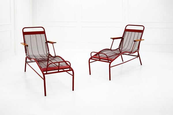 Jean Prouv&#233;, Jules Leleu - Due chaise-longue reclinabili 