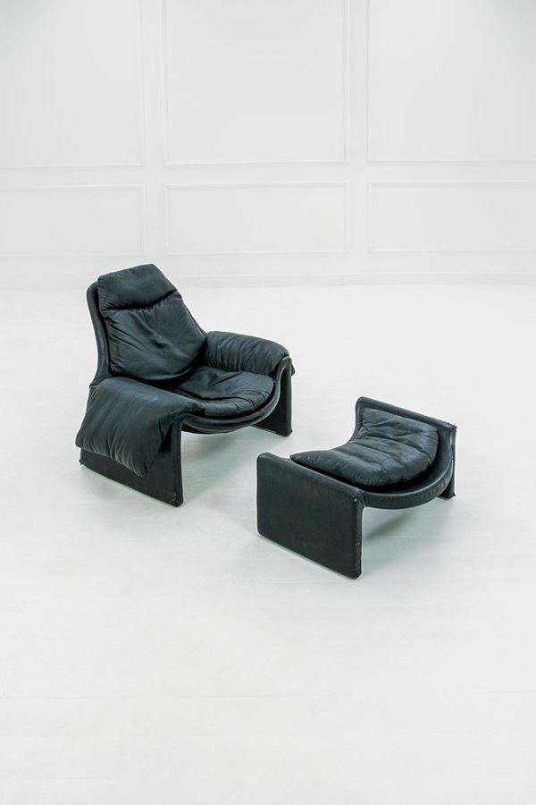 Vittorio Introini : Poltrona con poggiapiedi mod.   - Auction Design - Incanto Casa d'Aste e Galleria
