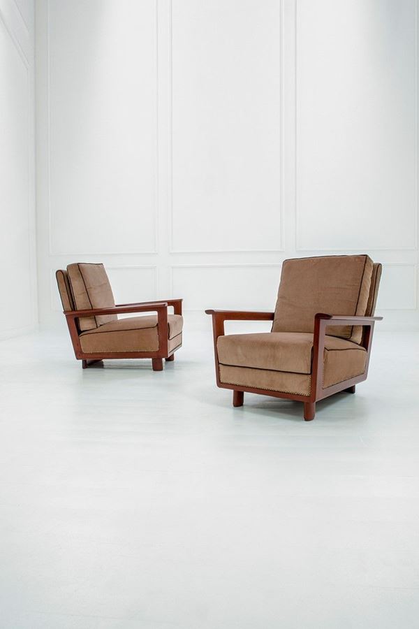 Osvaldo Borsani (attr.) : Due poltrone
Legno di mogano,  - Auction Design - Incanto Casa d'Aste e Galleria