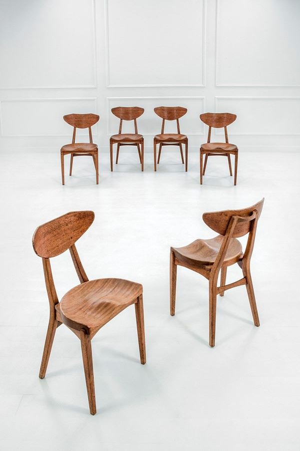 Kjaerulff Rasmussen, Richard Jensen : Sei sedie 
Legno di rovere e   - Auction Design - Incanto Casa d'Aste e Galleria