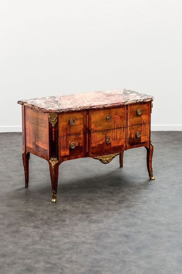 Com&#242; impiallacciato in legni p  - Auction Antiquariato - Incanto Casa d'Aste e Galleria