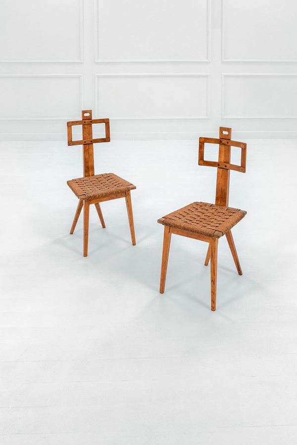 Scuola di Torino : Due sedie
Legno di rovere, co  - Asta Design - Incanto Casa d'Aste e Galleria