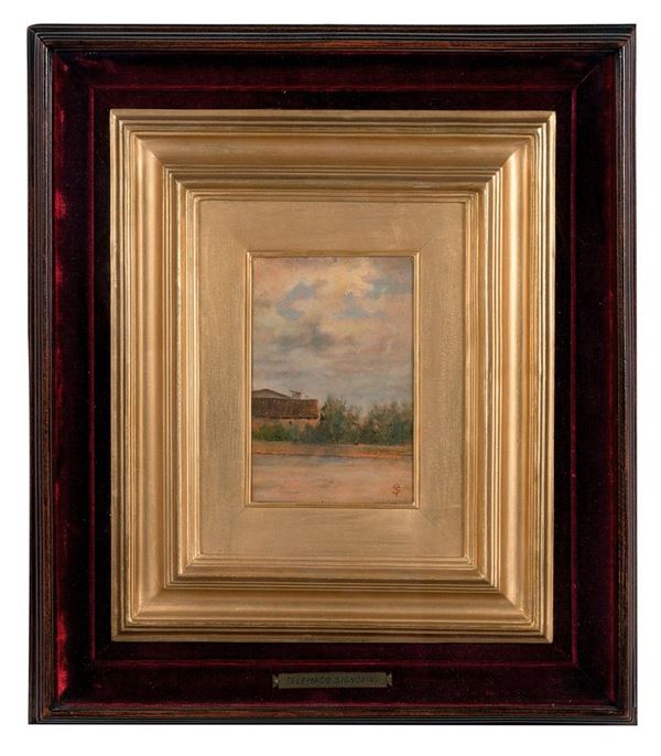 Telemaco Signorini : Paesaggio con casetta
Olio su  - Asta Antiquariato - Incanto Casa d'Aste e Galleria