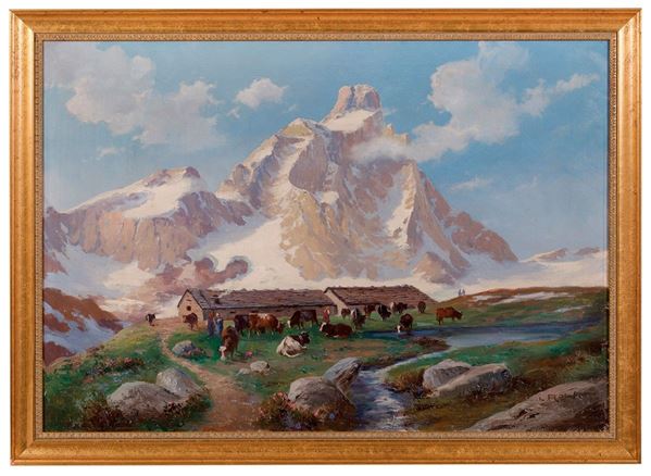 Leonardo Roda - Paesaggio montano con alpeggio