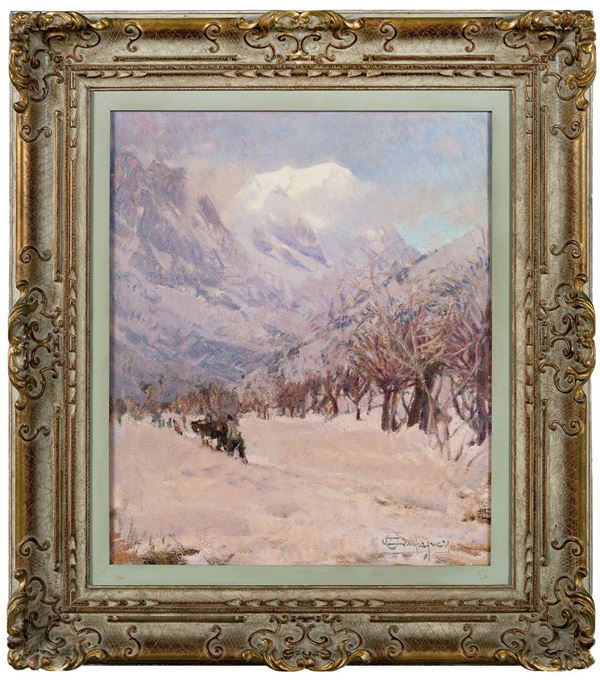 Ottorino Campagnari - Paesaggio innevato. Courmayeur