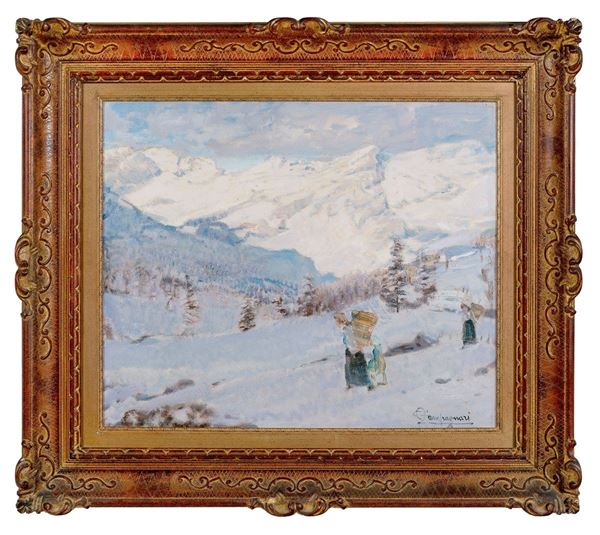 Ottorino Campagnari - Paesaggio innevato. Forno Alpi