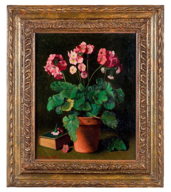 Domenico Simonetti : Vaso fiorito
Olio su tavolett  - Asta Antiquariato - Incanto Casa d'Aste e Galleria