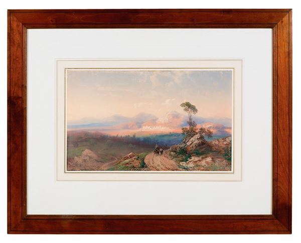 Carlo Bossoli : Paesaggio montano con viandant  - Asta Antiquariato - Incanto Casa d'Aste e Galleria