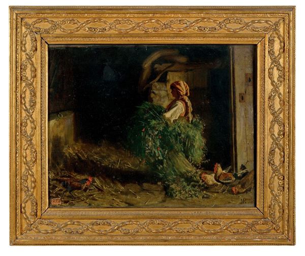Nicola Palizzi - Interno con contadinella
Olio