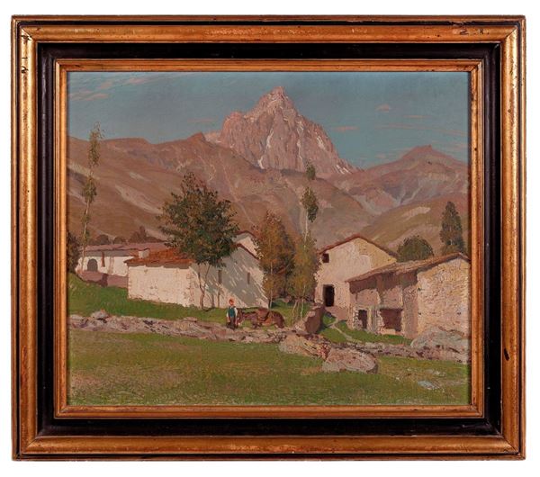 Giulio Boetto : Paesaggio con case e vista sul  - Asta Antiquariato - Incanto Casa d'Aste e Galleria