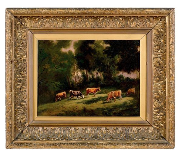Filippo Palizzi : Paesaggio con mucche al pascol  - Asta Antiquariato - Incanto Casa d'Aste e Galleria