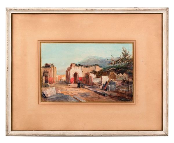 Pierre Henricus Theodorus Tetar Van Elven : Pompei
Acquerello su cartonci  - Asta Antiquariato - Incanto Casa d'Aste e Galleria