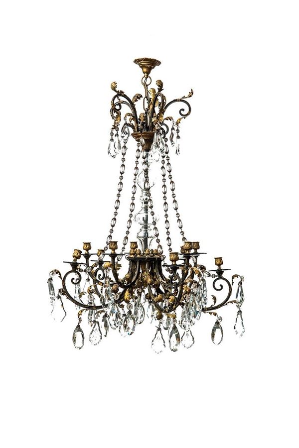 Lampadario a 10 luci, fusto in