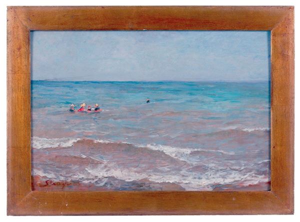 Carlo Stragliati - Marina con bagnanti
Olio su t