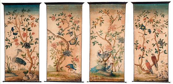 Quattro pannelli dipinti a cin  - Auction Antiquariato - Incanto Casa d'Aste e Galleria
