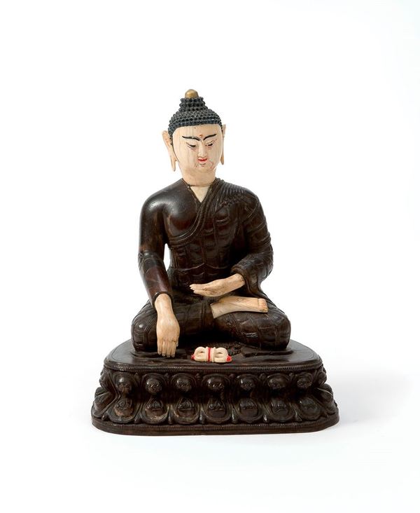 Buddha in legno duro e avorio   - Asta Antiquariato - Incanto Casa d'Aste e Galleria