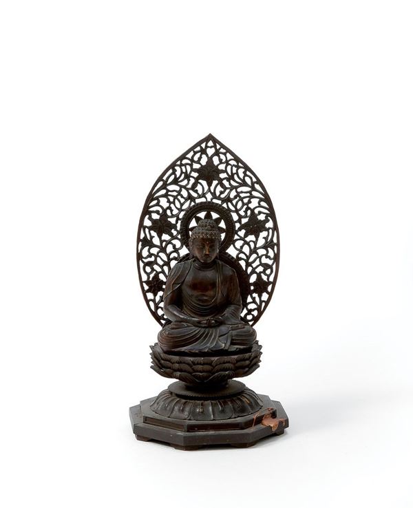 Figura di Buddha Amida in legn